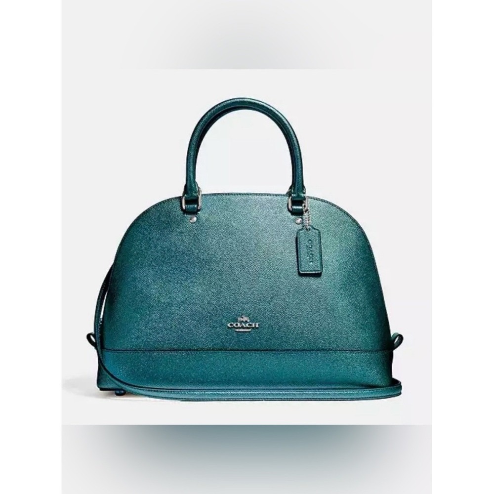 Coach Sierra Saffiano Y2K Leather Satchel Metallic Teal Blue 2017 Statement